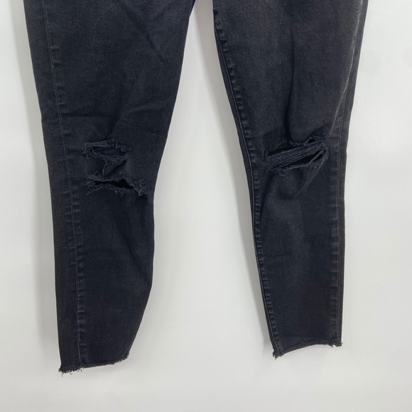 J BRAND Black Wash Distressed Knee Raw Hem Stretch Skinny Denim Jeans Size 32 - Picture 6 of 7